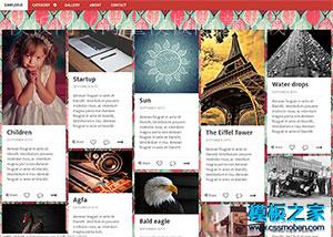 红色瀑布流布局图片分享站html5模板（带后台）
